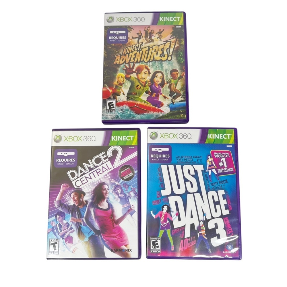 Lot Of 3 Xbox 360 Kinect Video Games: Kinect Adventures, Dance 2 & Just Dance 3